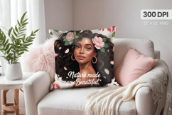 Afro Girl /Woman braided hair Pillow Design, Black Queen PNG Product Image 1