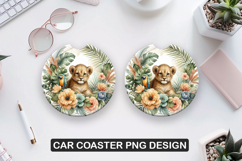Cheetah Cub Car Coaster Sublimation| Animal Coaster PNG Product Image 1