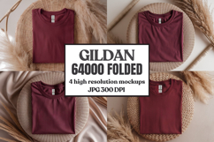 Gildan 64000 Folded Tshirt Mockup , Folded Tee Flat Lay Product Image 1