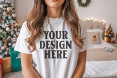 Bella Canvas 3001 White Christmas Shirt Mockup, Trandy Product Image 1