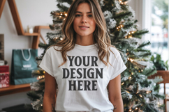 Christmas Bella Canvas 3001 White Shirt Mockup ,Trandy mock Product Image 1