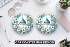 Dolphin Flower Car Coaster Sublimation| Animal Coaster PNG Product Image 1