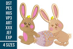 Easter Bunnies playing with the egg. Embroidery design Product Image 1