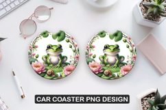 Frog Car Coaster Sublimation| Animal Coaster PNG Product Image 1