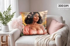 Afro Girl /Woman braided hair Pillow Design, Black Queen PNG Product Image 1