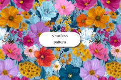 Vibrant Wildflower Seamless Pattern on Blue Background Product Image 1