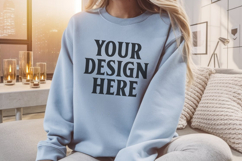Gildan 18000 Light Blue Mockup , Crewneck Sweatshirt Boho Product Image 1