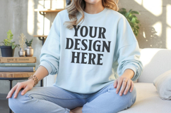 Light Blue Gildan 18000 Crewnwck Sweatshirt Mockup, gildan Product Image 1