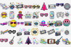 Retro 1980s Christmas clipart Bundle | Neon Vaporwave PNG Product Image 3