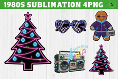 Retro 1980s Christmas clipart Bundle | Neon Vaporwave PNG Product Image 16
