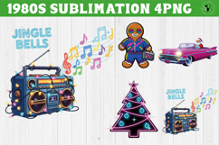 Retro 1980s Christmas clipart Bundle | Neon Vaporwave PNG Product Image 21