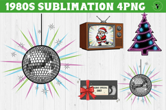 Retro 1980s Christmas clipart Bundle | Neon Vaporwave PNG Product Image 23