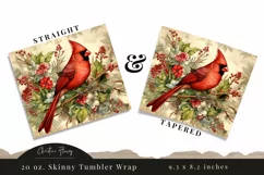 Vintage Watercolor Christmas Cardinal Tumbler Wrap PNG Product Image 3