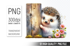 Cute Hedgehog, Animal Sublimation Clipart PNG Product Image 1