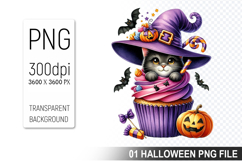 Cupcake With A Halloween Cat, Halloween Clipart PNG File Product Image 1