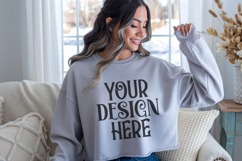 Sport Grey Gildan 18000 Crewneck Sweatshirt Mockups,G18000 Product Image 1