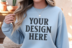Gildan 18000 Light Blue Mockup , Crewneck Sweatshirt Boho Product Image 1
