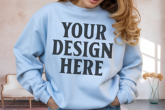 Light Blue Gildan 18000 Crewnwck Sweatshirt Mockup, gildan Product Image 1