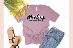 Bella Canvas 3001 Heather Orchid Flat Lay Mockup Product Image 1