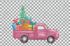 Watercolor Christmas truck clip art. Retro trucks decoration Product Image 21