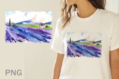 Lavender. Landscape Watercolor T-shirt Design Product Image 1