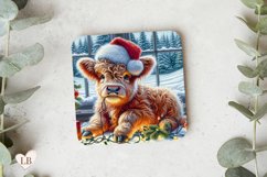 Highland Cow Coaster, Christmas Square Coaster Sublimation Product Image 2