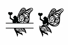 Papercut Fairy Girl with Wings Holding Heart Monogram Product Image 2