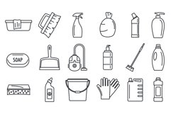 Commercial cleaner equipment icons set, outline style Product Image 1
