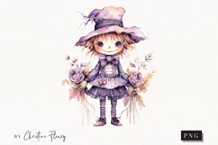 Watercolor Purple Scarecrow Girl Clipart Product Image 1