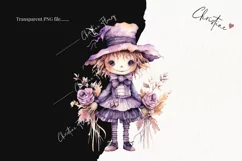 Watercolor Purple Scarecrow Girl Clipart Product Image 2