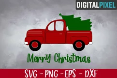 Red Truck Merry Christmas SVG PNG JPEG DXF - Cricut Cut Product Image 1