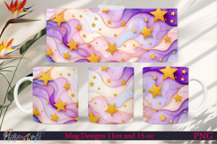 Flowers Mug Wrap | Purple Design | Golden Stars Product Image 1