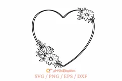 Floral Heart Frame Svg, Heart Svg, Floral Frame Svg Product Image 1