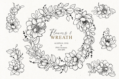 Line art Flowers and Wreath Product Image 1