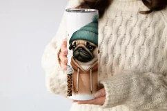 Cute Pug Coffee Tumbler Wrap|Sublimation PNG. Product Image 2