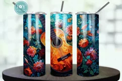 BEAUTIFUL GUITAR AND FLOWERS TUMBLER WRAP SUBLIMATION DESIGN Product Image 1