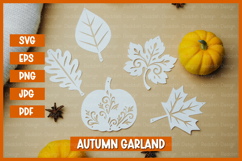 Leaves garland, Autumn leaves with patterns paper cut Product Image 2