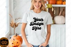 Bella Canvas 3001 Fall Woman Mockup,Fall white TShirt Mockup Product Image 1