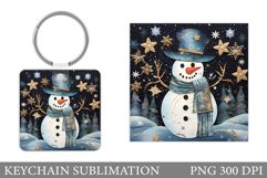 Snowman Keychain Sublimation. Cute Snowman Square Keychain Product Image 1