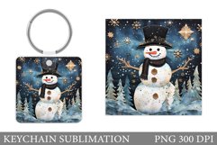 Snowman Keychain Sublimation. Winter Square Keychain Design Product Image 1