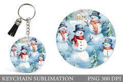 Watercolor Snowman Keychain. Winter Round Keychain Design Product Image 1