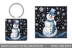 Snowman Keychain Sublimation. Christmas Square Keychain Product Image 1