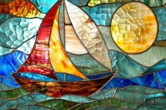 Stained Glass Sailboat Background Wallpaper Product Image 1