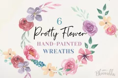 Floral 6 Wreath Watercolor Pink Floral Roses Garlands Flower Product Image 1