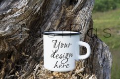 Campfire enamel mug mockup with stump Product Image 2