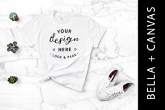 White Bella Canvas 3001 TShirt Mockup White Marble Backdrop Product Image 1