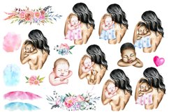 Mother and newborn baby clipart,Watercolor cute baby clipart Product Image 2