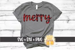 Merry - Buffalo Plaid Christmas SVG PNG DXF Cut Files Product Image 1