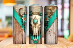 3D Bull Skull Sublimation Skinny Tumbler Wraps | Png Product Image 4