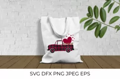 Valentines retro truck SVG. Red buffalo plaid pattern Product Image 2